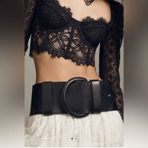 By Anthropologie Wide Corset Black Leather Belt